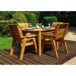 Charles Taylor Solid Wood 4 Seater Rectangle Outdoor Dining Set with Grey Cushions - Red - Wilko - thumbnail 3