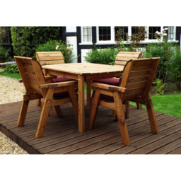 Charles Taylor Solid Wood 4 Seater Rectangle Outdoor Dining Set with Grey Cushions - Red - Wilko - thumbnail 4