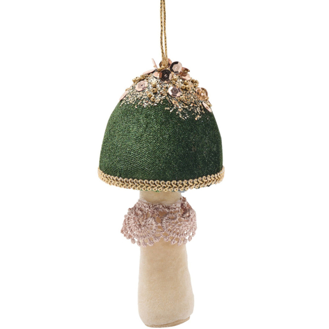 The Seasonal Gift Co Green Velvet Mushroom Christmas Hanging Decoration 13cm - Size: 21 x 7 x 7cm - The Seasonal Gift Co. - Wilko - image 1