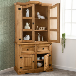 Seconique Corona 4 Door 2 Drawer Distressed Waxed Pine Buffet Hutch - Size: 48 x 100 x 193cm - Brown - Wilko - thumbnail 1