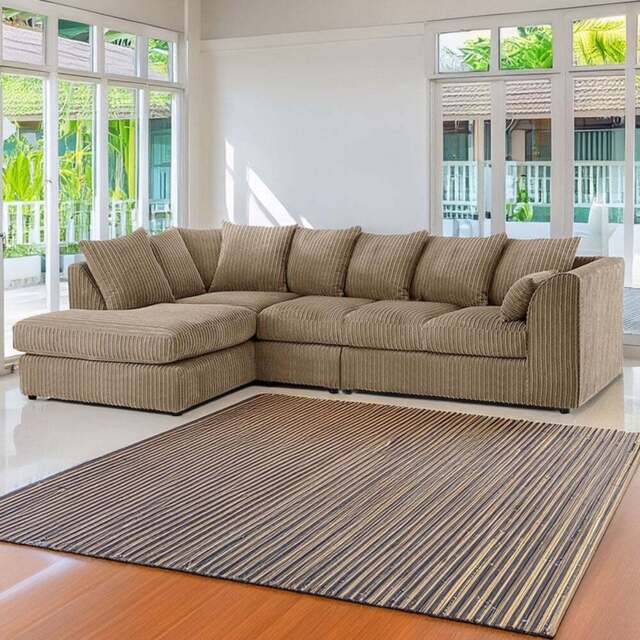 Luxor 4 Seater Coffee Jumbo Cord Left Hand Facing Scatter Back L Shaped Corner Sofa Set - Cream - Wilko - image 1