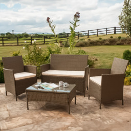 Brooklyn 4 Seater Brown Rattan Sofa Chair and Table Set - Wilko - thumbnail 1
