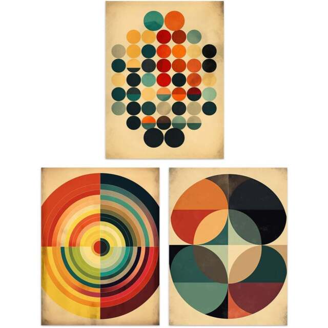 Artery8 Bauhaus Mid Century Abstract Circles Wall Art Print 30 x 41cm 3 Pack - Size: 40.5 x 30.5 x 0.3cm - Multi - Wilko - image 1