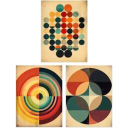 Artery8 Bauhaus Mid Century Abstract Circles Wall Art Print 30 x 41cm 3 Pack - Size: 40.5 x 30.5 x 0.3cm - Multi - Wilko - thumbnail 1