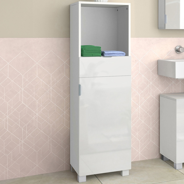 Loft24 Altas Single Door Single Drawer White Midi Cabinet - Size: 129 x 38 x 36cm - Wilko - image 1