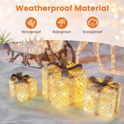 Costway Lighted Gift Boxes with Bows Christmas Decoration 3 Pack - Size: 23 x 25 x 25cm - White - Wilko - thumbnail 7