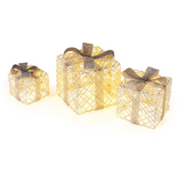 Costway Lighted Gift Boxes with Bows Christmas Decoration 3 Pack - Size: 23 x 25 x 25cm - White - Wilko - thumbnail 3
