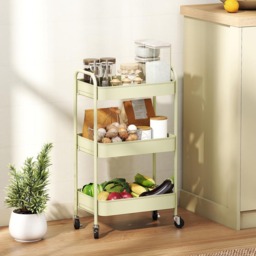 HOMCOM 3-Tier Green Mesh Basket Rolling Utility Cart - Size: 79 x 30.6 x 45cm - Wilko - thumbnail 3