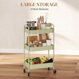 HOMCOM 3-Tier Green Mesh Basket Rolling Utility Cart - Size: 79 x 30.6 x 45cm - Wilko - thumbnail 7