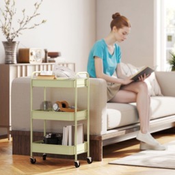HOMCOM 3-Tier Green Mesh Basket Rolling Utility Cart - Size: 79 x 30.6 x 45cm - Wilko - thumbnail 5