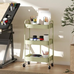 HOMCOM 3-Tier Green Mesh Basket Rolling Utility Cart - Size: 79 x 30.6 x 45cm - Wilko - thumbnail 4