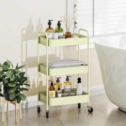 HOMCOM 3-Tier Green Mesh Basket Rolling Utility Cart - Size: 79 x 30.6 x 45cm - Wilko - thumbnail 6