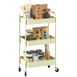 HOMCOM 3-Tier Green Mesh Basket Rolling Utility Cart - Size: 79 x 30.6 x 45cm - Wilko