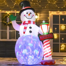 Everglow LED Inflatable Christmas Snowman with Street Lamp Decoration 7.8ft - White - Wilko - thumbnail 1