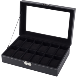 H&O Direct 12 Slot Black Watch Display Box with Glass Lid - Size: 8 x 30.2 x 20cm - Wilko - thumbnail 3