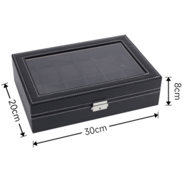 H&O Direct 12 Slot Black Watch Display Box with Glass Lid - Size: 8 x 30.2 x 20cm - Wilko - thumbnail 6