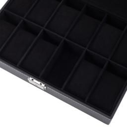 H&O Direct 12 Slot Black Watch Display Box with Glass Lid - Size: 8 x 30.2 x 20cm - Wilko - thumbnail 5