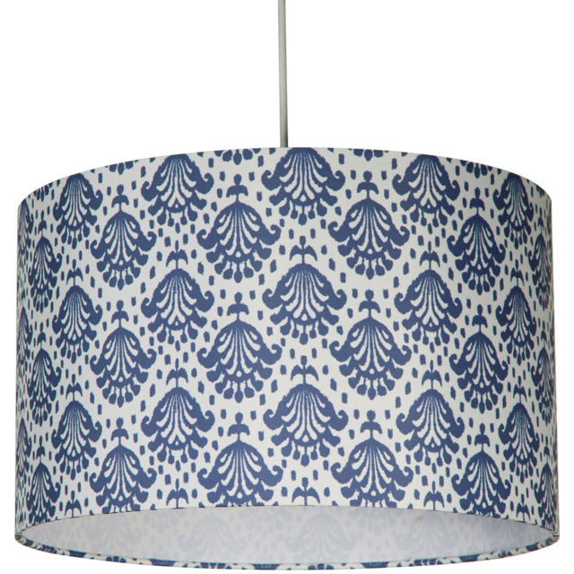 Lighting Collection Cantu Damask Print Ceiling Lamp Shade - Size: 22 x 35 x 35cm - Cream and Blue - Wilko - image 1
