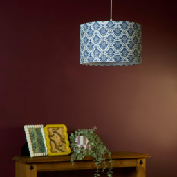 Lighting Collection Cantu Damask Print Ceiling Lamp Shade - Size: 22 x 35 x 35cm - Cream and Blue - Wilko - thumbnail 3