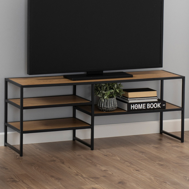 Florence Seaford 3 Shelf Oak and Black Metal TV Unit - Furniture To Go - Wilko - image 1