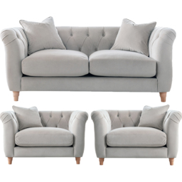 Elsie Chesterfield 4 Seater Chalk Plush Velvet Sofa Suite - Grey - Wilko - thumbnail 3