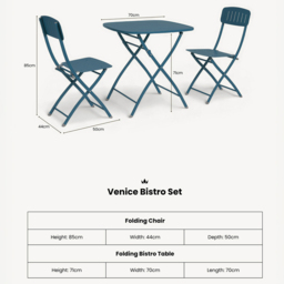 Royalcraft Venice 2 Seater Caribbean Blue Square Folding Bistro Set - Wilko - thumbnail 6