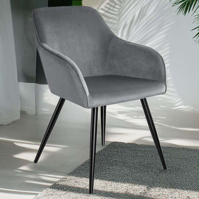 tectake Marilyn Set of 2 Grey and Black Velvet Dining Chairs - Wilko - image 1