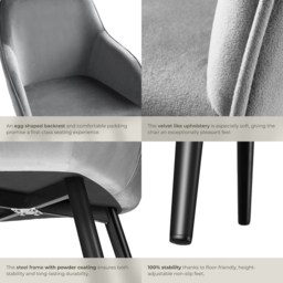 tectake Marilyn Set of 2 Grey and Black Velvet Dining Chairs - Wilko - thumbnail 6
