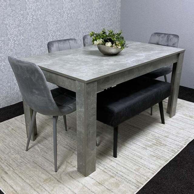 Portland 6 Seater Black and Grey Dining Table Set with Padded Bench and Velvet Chairs - Multi - Wilko - image 1