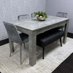 Portland 6 Seater Black and Grey Dining Table Set with Padded Bench and Velvet Chairs - Multi - Wilko - thumbnail 1