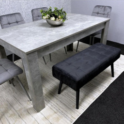 Portland 6 Seater Black and Grey Dining Table Set with Padded Bench and Velvet Chairs - Multi - Wilko - thumbnail 7