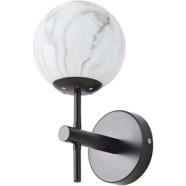Living and Home E27 Screw Black Iron Marble Textured Glass Shade Wall Light 28cm - Size: 28 x 12 x 15cm - Wilko - image 1