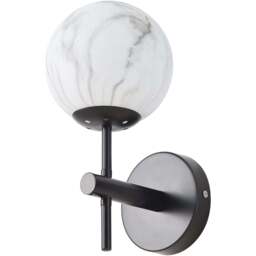 Living and Home E27 Screw Black Iron Marble Textured Glass Shade Wall Light 28cm - Size: 28 x 12 x 15cm - Wilko