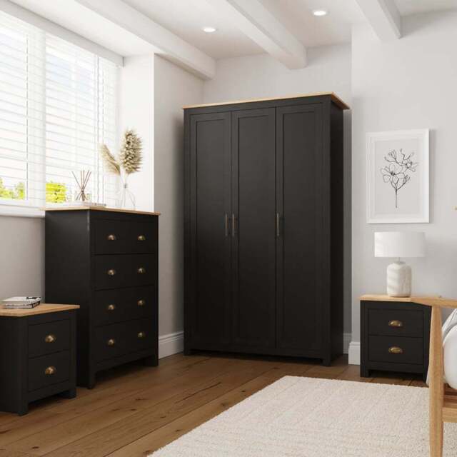GFW Lancaster 4 Piece Black and Oak Bedroom Set - Wilko - image 1