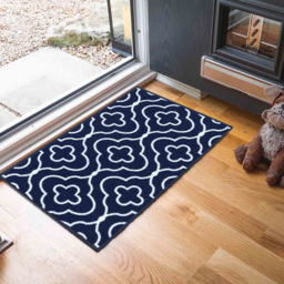 Desire Rugs Havana Navy Quatrefoil Anti Slip Door Mat 120 x 67cm - Size: 67 x 120cm - Blue - Wilko - thumbnail 3