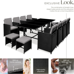 tectake Palma 12 Seater Rattan Garden Dining Set Grey and Black - Wilko - thumbnail 4