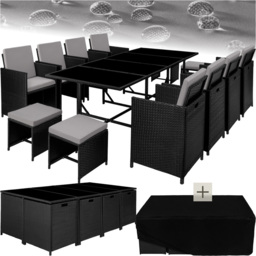 tectake Palma 12 Seater Rattan Garden Dining Set Grey and Black - Wilko - thumbnail 3