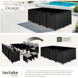 tectake Palma 12 Seater Rattan Garden Dining Set Grey and Black - Wilko - thumbnail 5