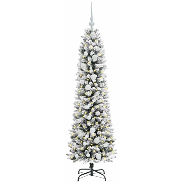 vidaXL Pre-Lit Warm White LED and White Baubles White Artificial Christmas Tree with Stand 4.9ft - Wilko - image 1