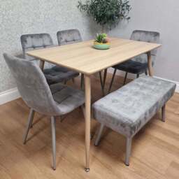 Kosy Koala 4 Seater Velvet Wooden Dining Set with Bench Grey - Beige - Wilko - thumbnail 1