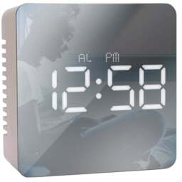 Acctim Lexington Rose Gold Cube Mirrored Alarm Clock with USB - Size: 3.9 x 8.2 x 8.2cm - Pink - Wilko