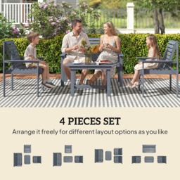Outsunny 4 Seater Grey Garden Lounge Set - Grey Embossed Finish - Wilko - thumbnail 5