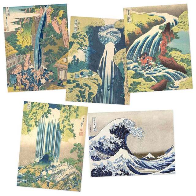 Artery8 Hokusai Tour Waterfalls Provinces Roben Yoro Wall Art Print 30 x 41cm 5 Pack - Size: 40.5 x 30.5 x 0.3cm - Multi - Wilko - image 1