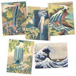 Artery8 Hokusai Tour Waterfalls Provinces Roben Yoro Wall Art Print 30 x 41cm 5 Pack - Size: 40.5 x 30.5 x 0.3cm - Multi - Wilko - thumbnail 1
