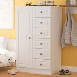 Crowndale Pembroke Single Door 6 Drawer Matt White Kids Wardrobe Ready Assembled - White Matt - Wilko - thumbnail 1