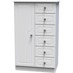 Crowndale Pembroke Single Door 6 Drawer Matt White Kids Wardrobe Ready Assembled - White Matt - Wilko - thumbnail 4