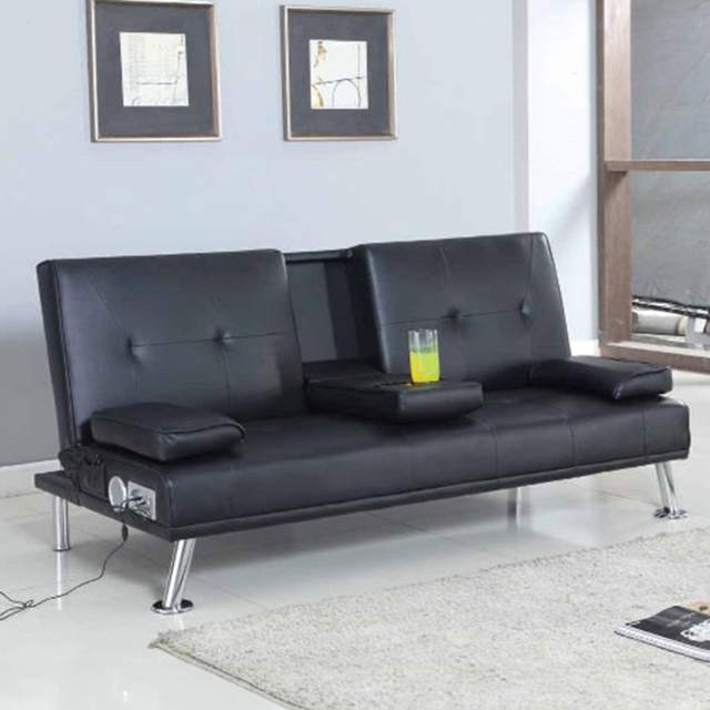 Brooklyn Double Sleeper Black Faux Leather Cinema Sofa Bed with Bluetooth Speakers - Size: 2 Seater - Wilko - image 1