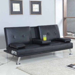 Brooklyn Double Sleeper Black Faux Leather Cinema Sofa Bed with Bluetooth Speakers - Size: 2 Seater - Wilko
