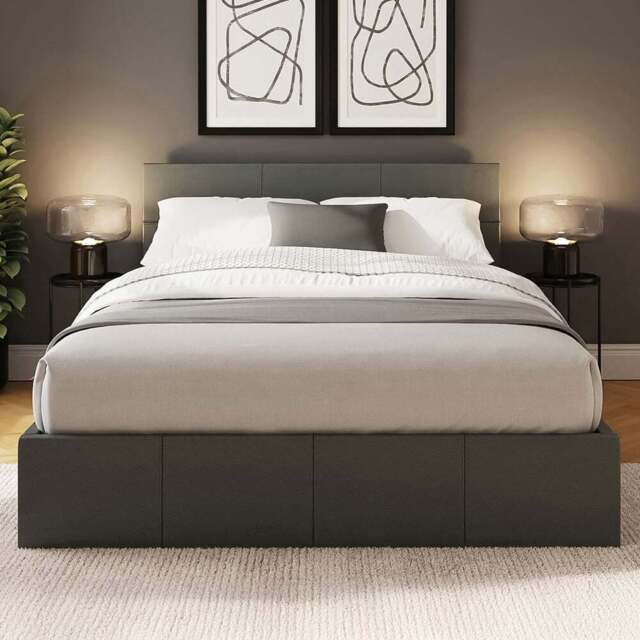 GFW King Size Grey Hopsack Fabric End Lift Ottoman Bed with Memory Pocket Spring Mattress - Wilko - image 1
