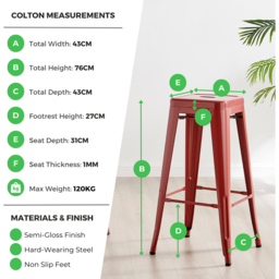 Furniturebox Carter Black Tolix Style Bar Stool Set of 2 - Wilko - thumbnail 7